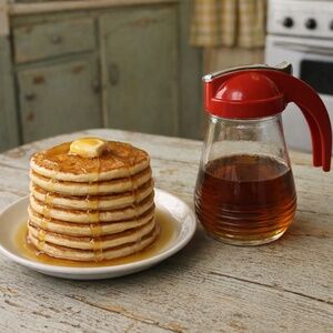 Vintage Glass Syrup Dispenser  Red Slide-Top Lid  Retro Diner Style